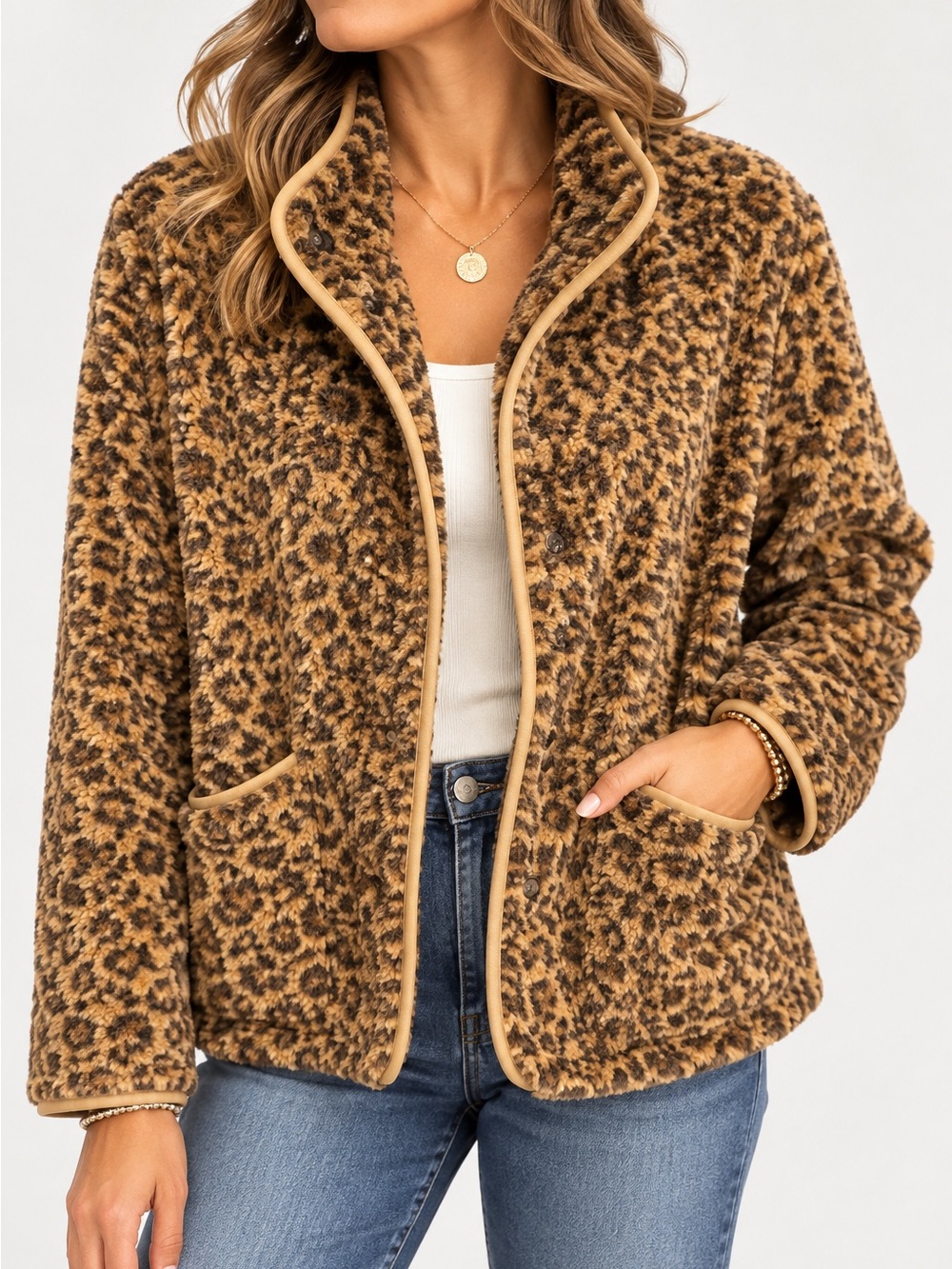 Lucky Brand Leopard Print Faux Fur Jacket – Size M